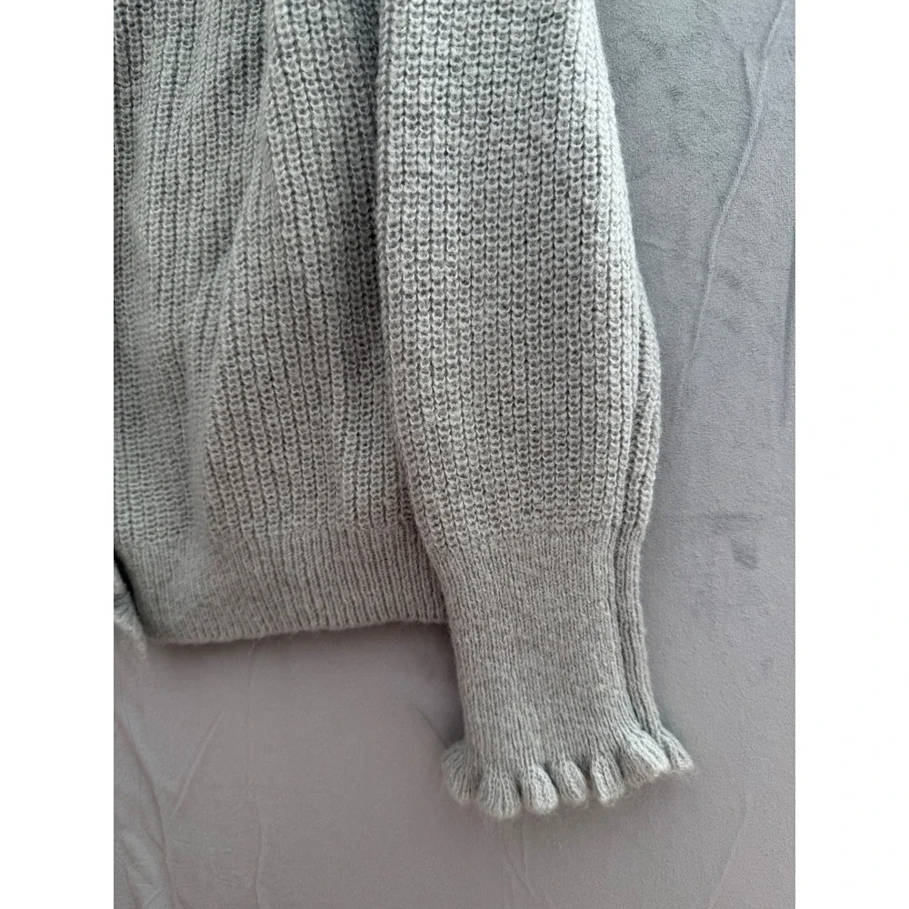 Boden Jessica Alpaca Cardigan Women US 10 Grey Balletcore Coquette Ruffle Wool